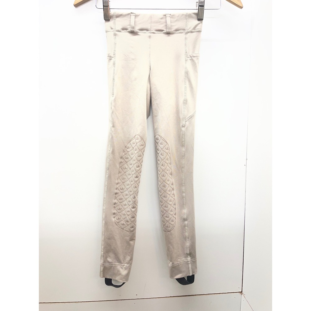 Ovation Kids Tan Equestrian Riding Breeches Knee Patch Stirrup Tights Size SM 8